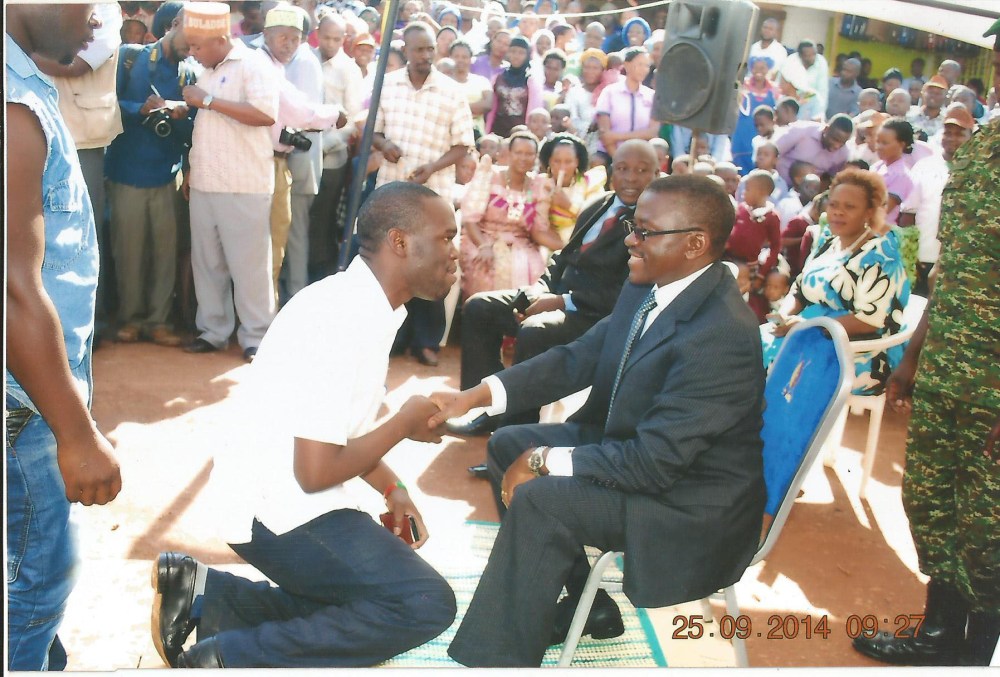 Buganda Premier Charles Peter Mayiga greeting Kivumbi Earnest benjamin