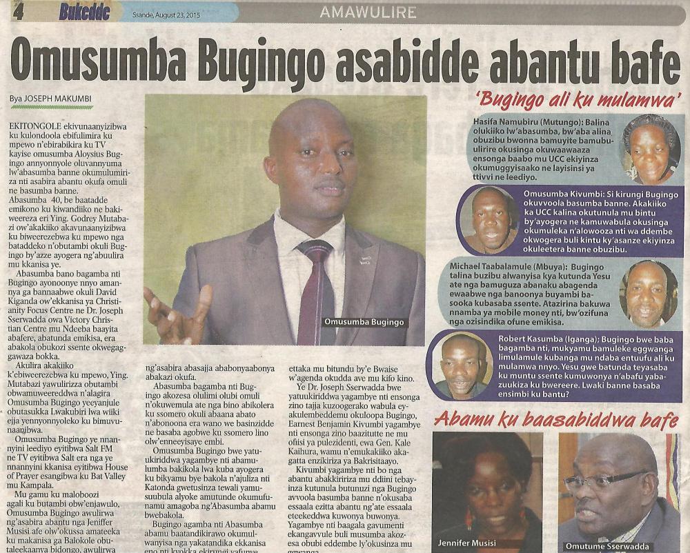 Kivumbi Leads Petition Against Pastor Bugingo in Bukedde News Paper-2