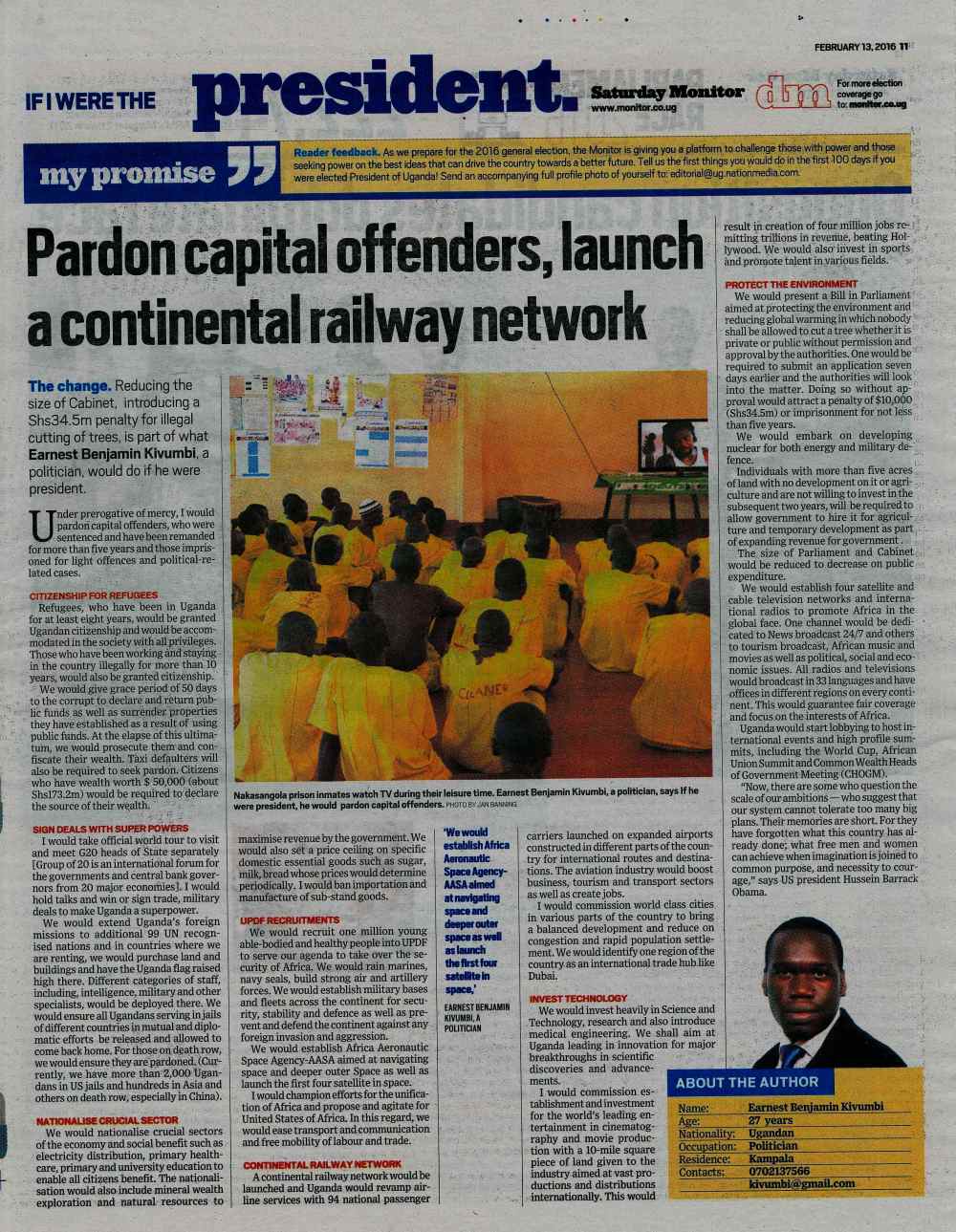 Kivumbi Earnest Benjamin in Daily Monitor-If I were President