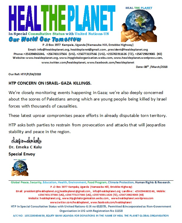 HTP Convern on Israel- Gaza Killings